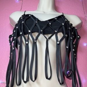 Rehab Black Rhinestone Fringe Top